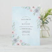 Invitation Mariage Fleur de Cerisier Bleu Poudre (Debout devant)