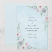 Invitation Mariage Fleur de Cerisier Bleu Poudre (Devant / Derrière)