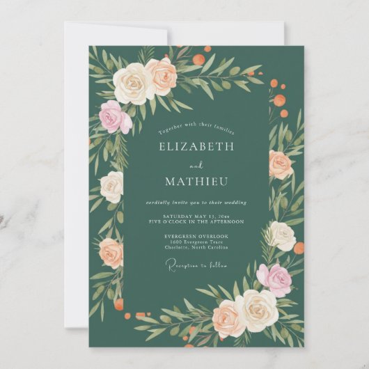 Invitation Mariage Fleur de Cerisier Émeraude (Devant)