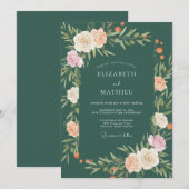 Invitation Mariage Fleur de Cerisier Émeraude (Devant / Derrière)