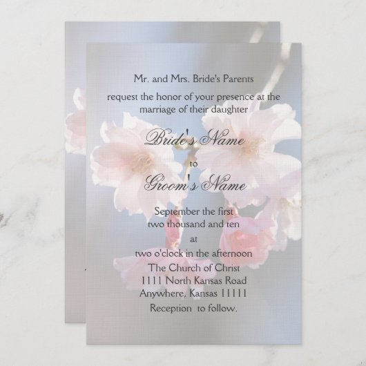 Invitation Mariage Fleur de Cerisier et Verset (Devant / Derrière)