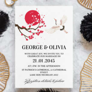 Invitation Mariage Fleur de Cerisier Japonais de Style Sumi-e