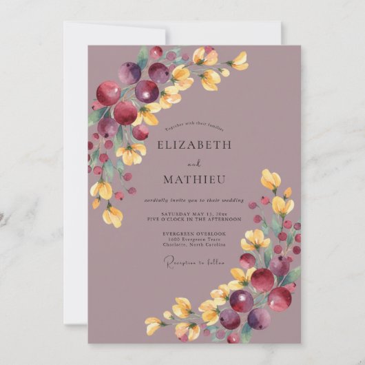 Invitation Mariage Fleur de Cerisier Mauve (Devant)