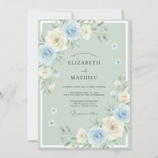 Invitation Mariage Fleur de Cerisier Menthe (Devant)