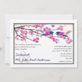 Invitation Mariage Fleur de Cerisier Oiseaux de l'Amour Rose (Devant)