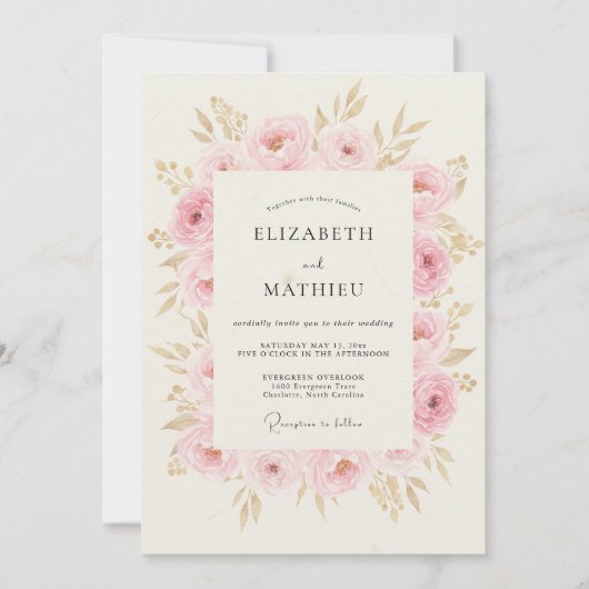 Invitation Mariage Fleur de Cerisier Rose (Devant)