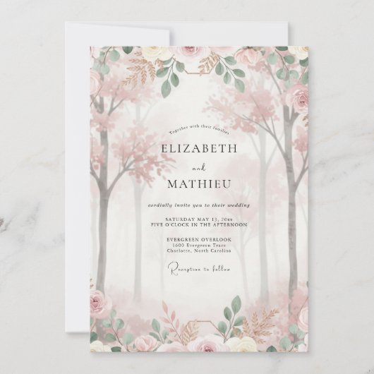 Invitation Mariage Fleur de Cerisier Rose (Devant)