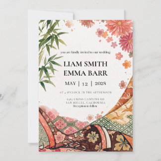 Invitation Mariage Fleur de Cerisier Rose Antique Japonais