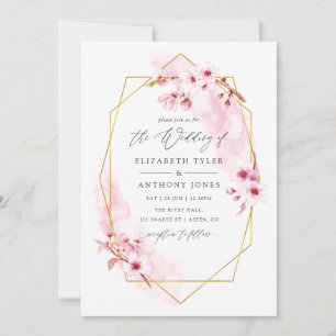 Invitation Mariage Fleur de Cerisier Rose Géométrique de Prin
