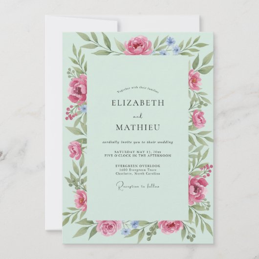 Invitation Mariage Fleur de Cerisier Rose Mousse de Mer (Devant)