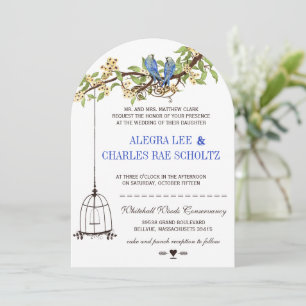 Invitation Mariage Fleur de Cerisier Royal Bleu Oiseaux Vinta