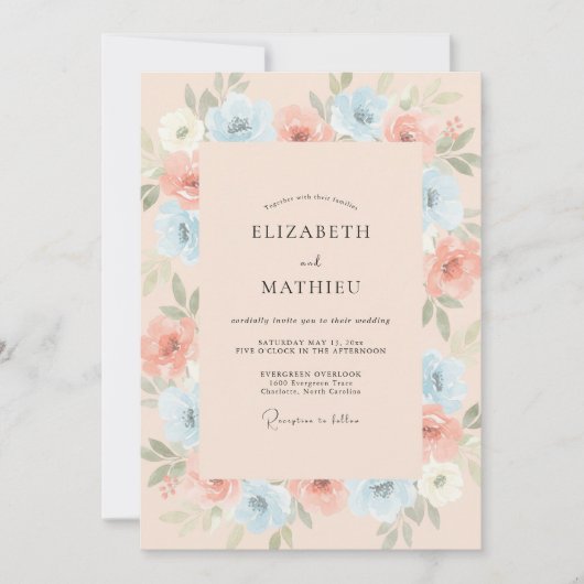 Invitation Mariage Fleur de Cerulean Blush (Devant)