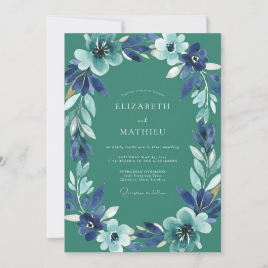 Invitation Mariage Fleur de Cerulean Cyan (Devant)
