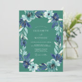 Invitation Mariage Fleur de Cerulean Cyan (Debout devant)