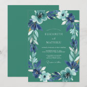 Invitation Mariage Fleur de Cerulean Cyan (Devant / Derrière)