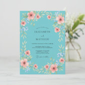 Invitation Mariage Fleur de Champ Aqua Corail (Debout devant)