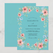 Invitation Mariage Fleur de Champ Aqua Corail (Devant / Derrière)