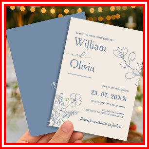 Invitation Mariage Fleur de Champ Bleu Poussiéreux
