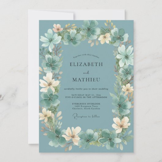 Invitation Mariage Fleur de Champ Crème Antique Ardoise (Devant)