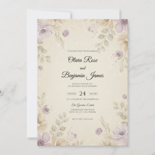 Invitation Mariage Fleur de Champ d'Améthyste Champagne Doré