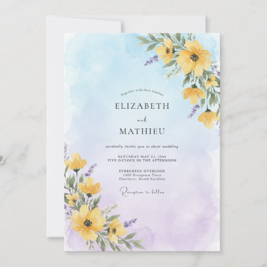 Invitation Mariage Fleur de Champ Jaune Brise (Devant)