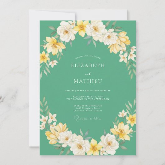 Invitation Mariage Fleur de Champ Jaune Mousse de Mer (Devant)