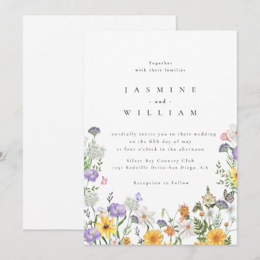 Invitation Mariage Fleur de Champ Moderne (Devant / Derrière)