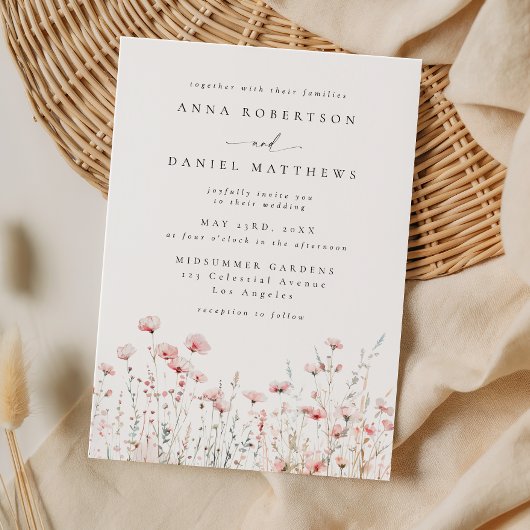 Invitation Mariage Fleur de Champ Rose Délicat