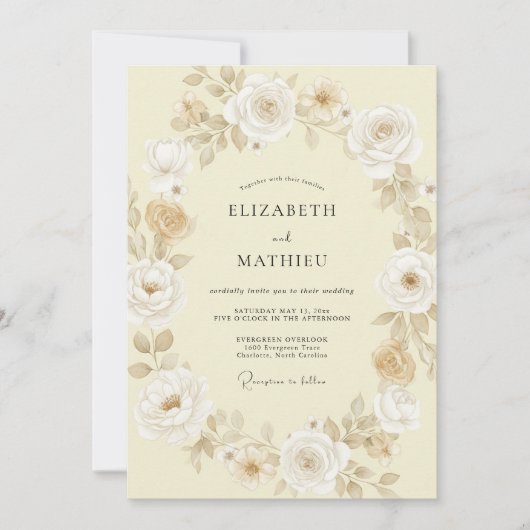 Invitation Mariage Fleur de Champagne Dorée (Devant)