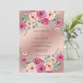 Invitation Mariage Fleur de Champagne Magenta (Debout devant)