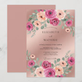 Invitation Mariage Fleur de Champagne Magenta (Devant / Derrière)
