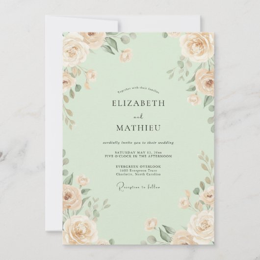 Invitation Mariage Fleur de Champagne Menthe (Devant)