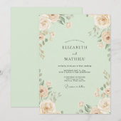 Invitation Mariage Fleur de Champagne Menthe (Devant / Derrière)