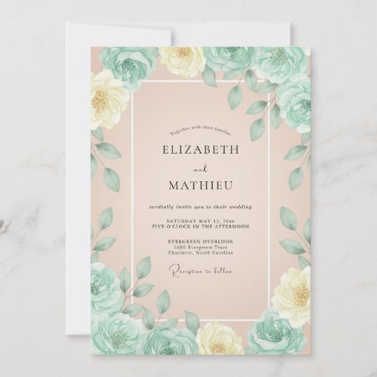 Invitation Mariage Fleur de Champagne Menthe (Devant)