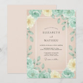 Invitation Mariage Fleur de Champagne Menthe (Devant / Derrière)