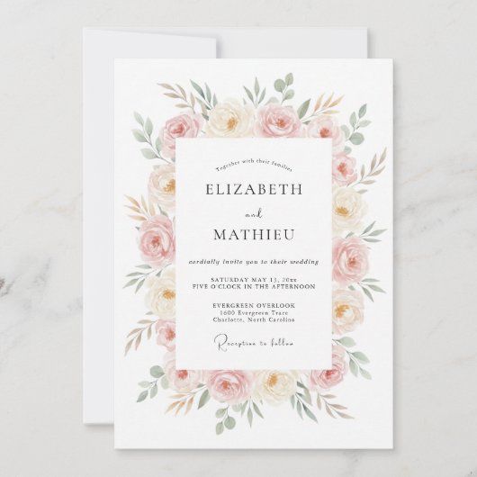 Invitation Mariage Fleur de Champagne Rose (Devant)