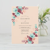 Invitation Mariage Fleur de Champagne sarcelle (Debout devant)