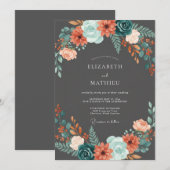 Invitation Mariage Fleur de Charbon Aqua (Devant / Derrière)