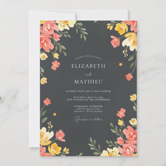 Invitation Mariage Fleur de Charbon de Corail (Devant)