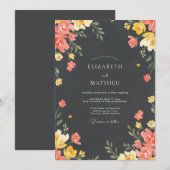 Invitation Mariage Fleur de Charbon de Corail (Devant / Derrière)