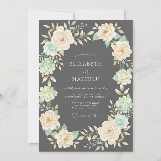 Invitation Mariage Fleur de Charbon d'Ivoire (Devant)