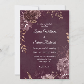 Invitation Mariage Fleur de chocolat foncé et violet foncé