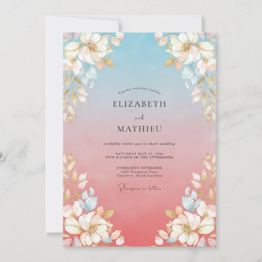 Invitation Mariage Fleur de Ciel Bleu (Devant)