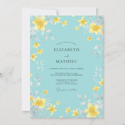 Invitation Mariage Fleur de Ciel Doré (Devant)