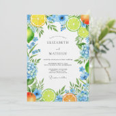 Invitation Mariage Fleur de Citron Bleu (Debout devant)
