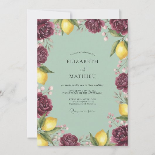 Invitation Mariage Fleur de Citron Bourgogne (Devant)