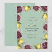 Invitation Mariage Fleur de Citron Bourgogne (Devant / Derrière)