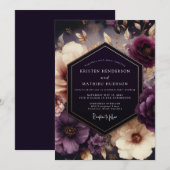 Invitation Mariage Fleur de Clair-Obscur Prune (Devant / Derrière)