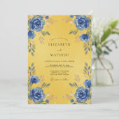 Invitation Mariage Fleur de Cobalt Doré (Debout devant)
