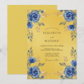 Invitation Mariage Fleur de Cobalt Doré (Devant / Derrière)